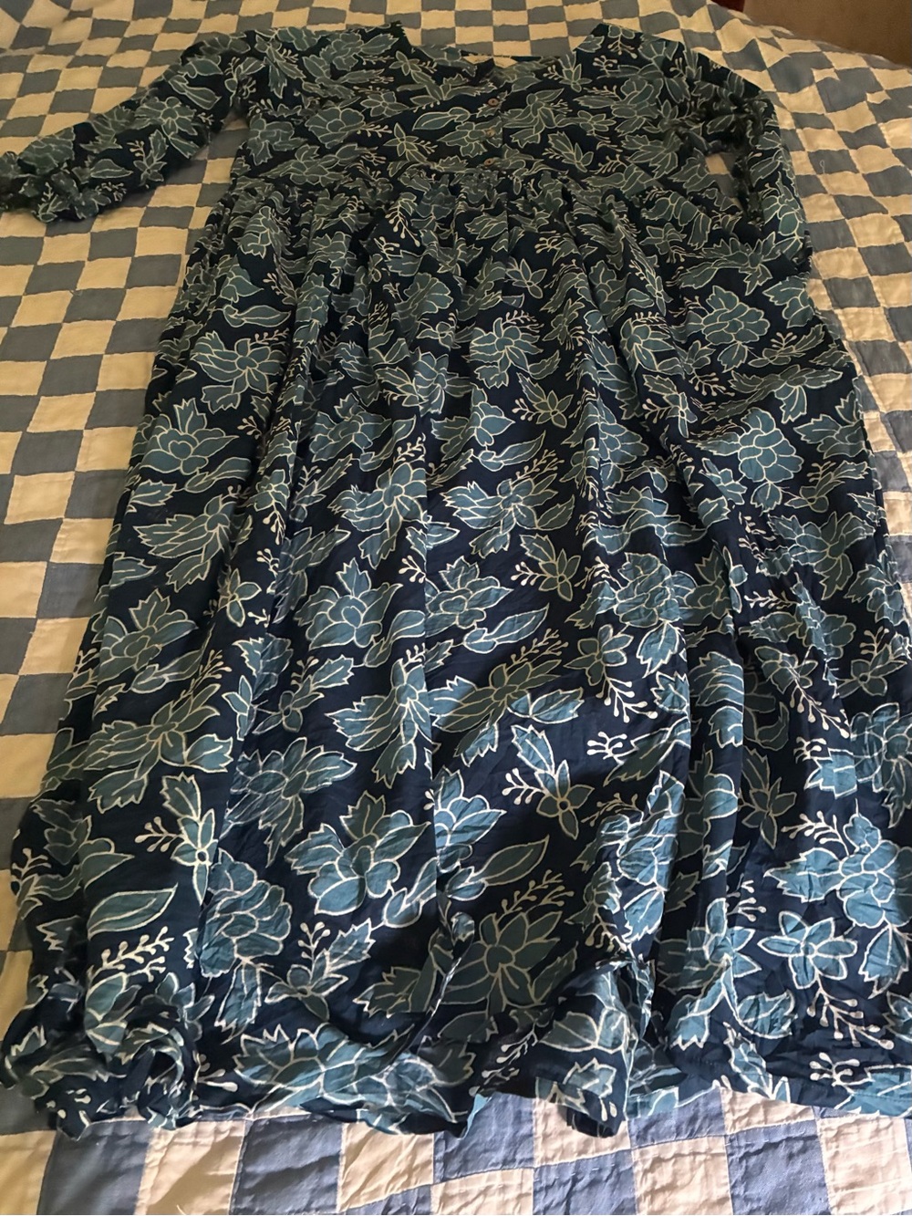 India block print blue cotton peasant dress